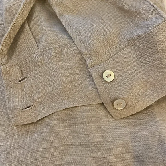 Tahari 100% Linen Taupe Tunic Style Shirt Size L - Picture 5 of 6